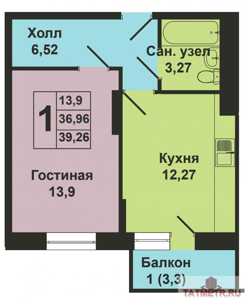 Продажа / Квартиры, Казань, Рауиса Гареева улица, 2 273 040 Продается однокомнатная квартира площадью 36.96 кв.м. в ЖК 'Сказочный лес' в Приволжском районе (дом 'Черемуха').... - 7