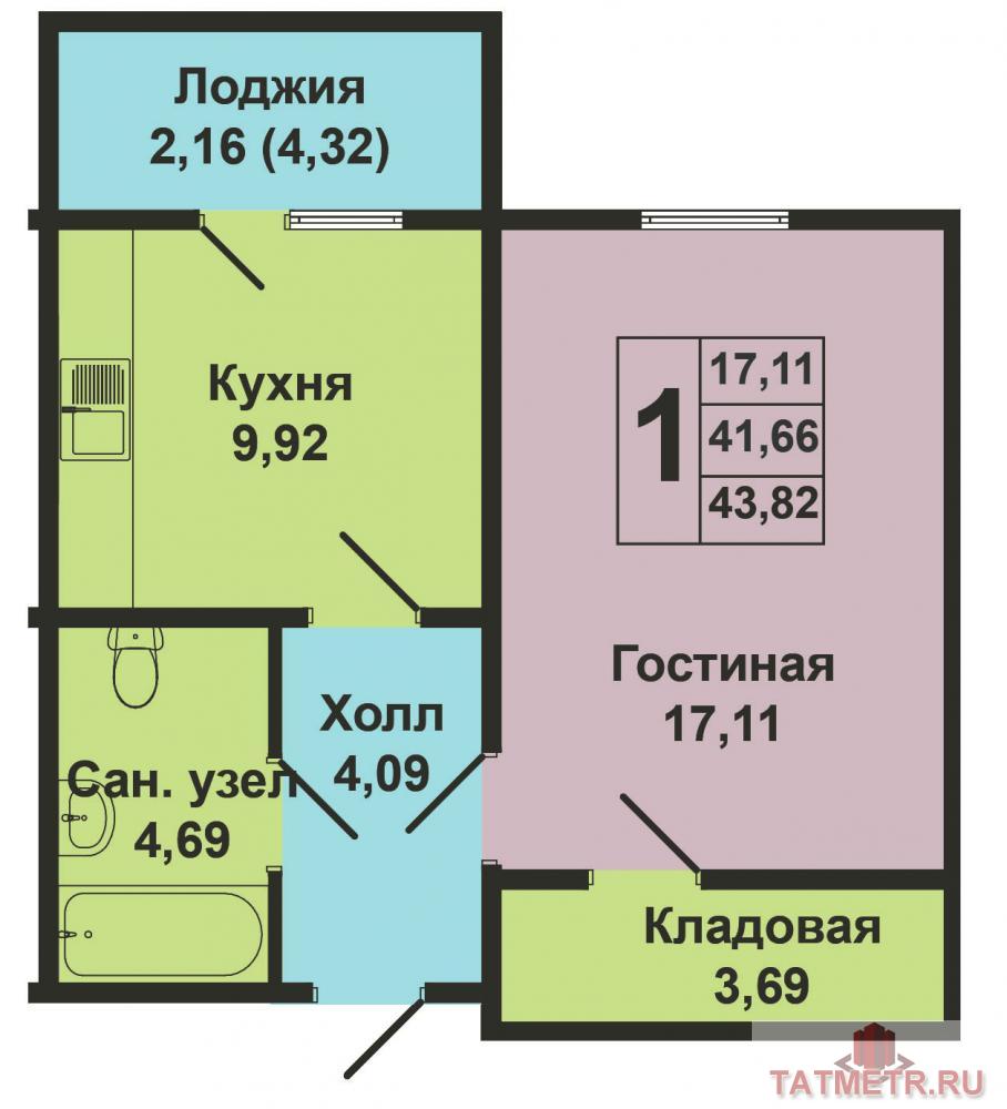 Продажа / Квартиры, Казань, Тулпар улица, 3 416 520 Продается однокомнатная квартира площадью 41.60 кв.м. в жилом комплексе 'Казань XXI век' (2 очередь). Находится на... - 6