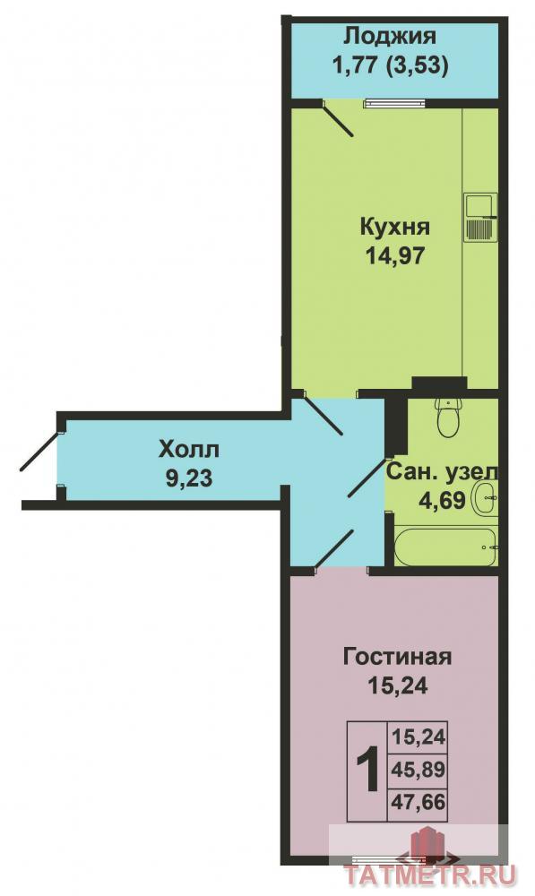 Продажа / Квартиры, Казань, Тулпар улица, 3 542 640 Продается однокомнатная квартира площадью 45.89 кв.м. в жилом комплексе 'Казань XXI век' (2 очередь). Находится на... - 6