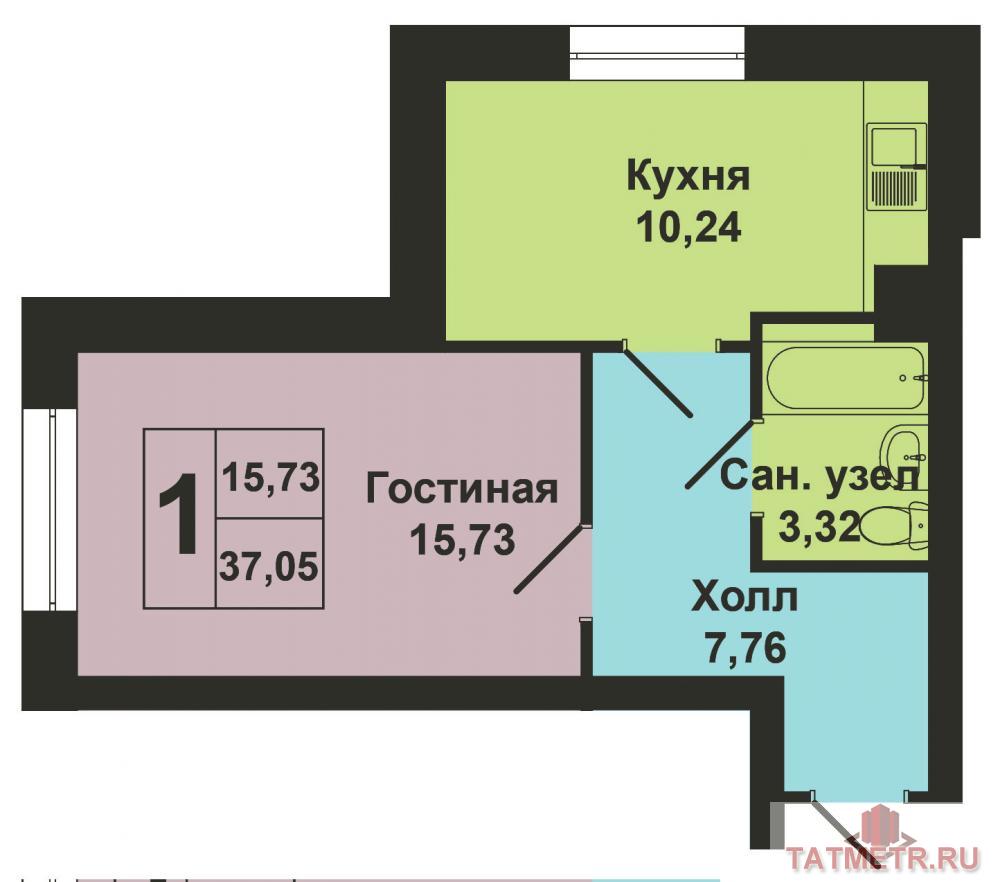 Продажа / Квартиры, Казань, Счастливая улица, 1 889 550 Продается однокомнатная квартира площадью 37.05 / 15.73 / 10.24 кв.м. жилом комплексе 'Счастливый'. Он расположен в... - 5