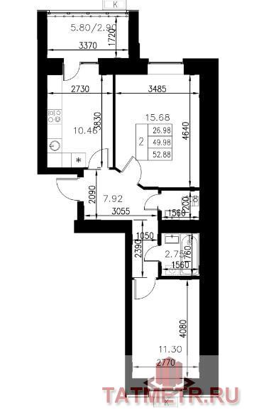 Продажа / Квартиры, Казань, Азата Аббасова улица, 3 360 000 Продается двухкомнатная квартира площадью 52.88 / 26.98 / 10.46 кв.м. в уникальном жилом комплексе 'Весна'. Выгодные... - 8