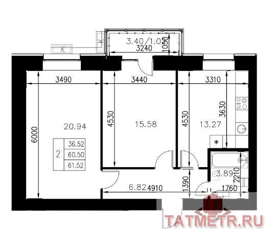 Продажа / Квартиры, Казань, Азата Аббасова улица, 3 650 000 Продается двухкомнатная квартира площадью 61.52 / 36.52 / 13.27 кв.м. в уникальном жилом комплексе 'Весна'. Выгодные... - 9