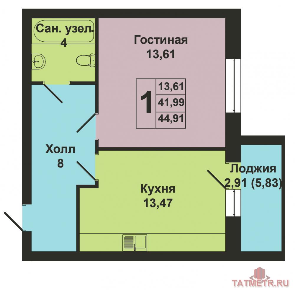 Продажа / Квартиры, Казань, Азата Аббасова улица, 3 110 000 Продается однокомнатная квартира площадью 42.00 / 13.61 / 13.47 кв.м. в жилом комплексе 'Весна' в Советском районе.... - 8