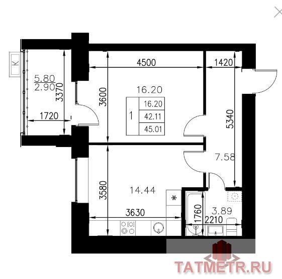 Продажа / Квартиры, Казань, Азата Аббасова улица, 3 030 000 Продается однокомнатная квартира площадью 45.01 / 16.20 / 14.44 кв.м. в уникальном жилом комплексе 'Весна'. Выгодные... - 7