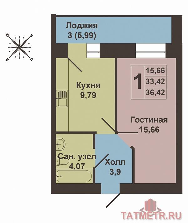 Продажа / Квартиры, Казань, Николая Ершова улица, 3 210 000 Продается однокомнатная квартира площадью 36.42 / 15.66 / 9.79 кв.м. в престижном жилом комплексе «Art City» в 5... - 8