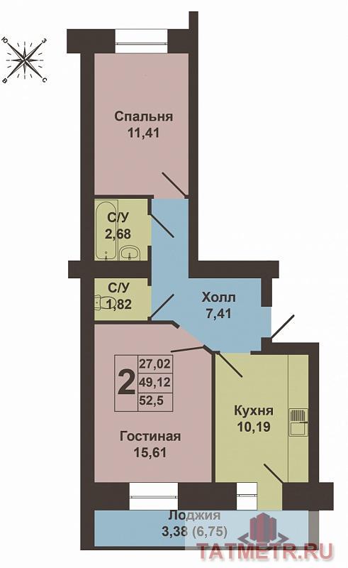 Продажа / Квартиры, Казань, Николая Ершова улица, 4 420 000 Продается двухкомнатная квартира площадью 52.50 / 27.02 / 10.19 кв.м. в престижном жилом комплексе «Art City» в 5... - 8