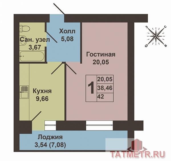 Продажа / Квартиры, Казань, Николая Ершова улица, 3 760 000 Продается однокомнатная квартира площадью 41.99 / 20.04 / 9.66 кв.м. в престижном жилом комплексе «Art City» в 5... - 9