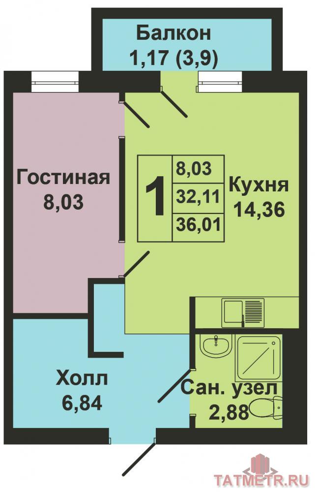 Продается однокомнатная квартира площадью 32.11 кв.м. в жилом комплексе 'Green'. Это новый жилой комплекс от... - 4