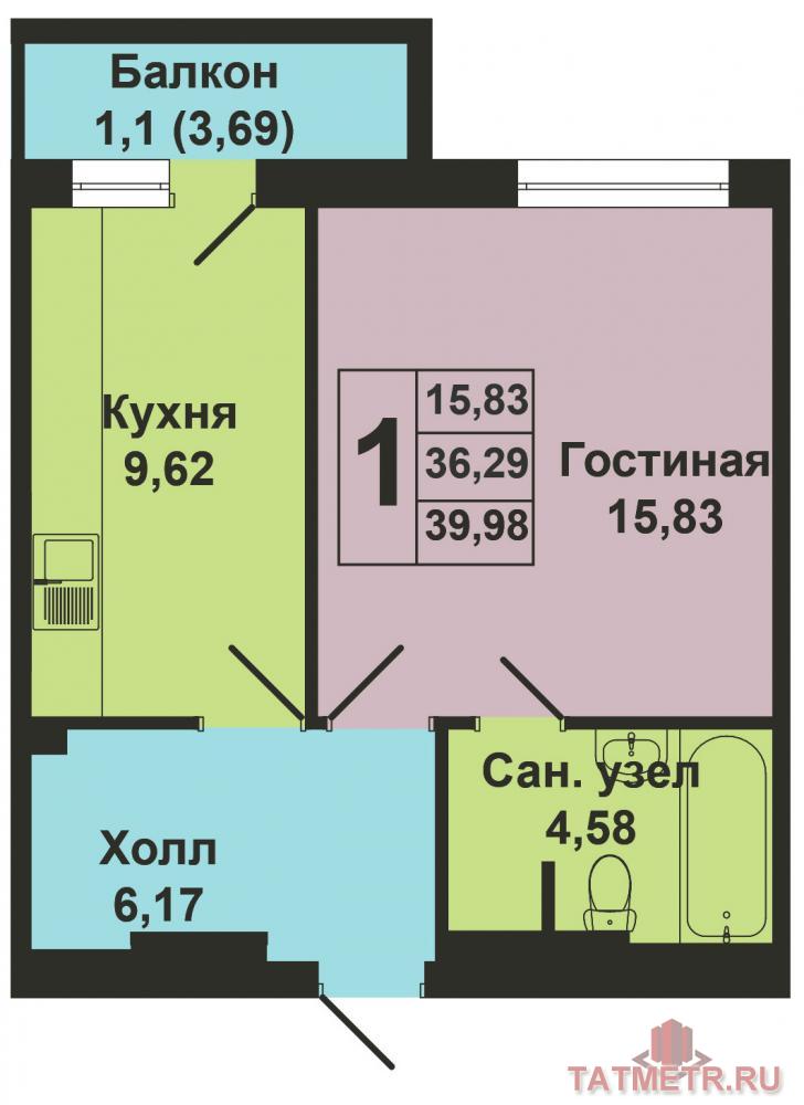 Продается однокомнатная квартира площадью 36.30 кв.м. в жилом комплексе 'Green'. Это новый жилой комплекс от... - 5