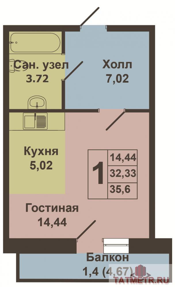 Продажа / Квартиры, Казань, Оренбургский тракт, 1 564 200 Продается однокомнатная квартира площадью 31.60 кв.м. в ЖК 'Станция Спортивная'. Это первый в Татарстане жилой... - 6