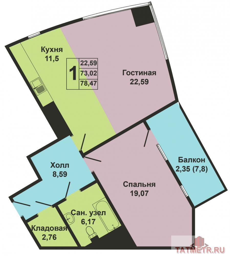 Продажа / Квартиры, Казань, Оренбургский тракт, 5 989 280 Продается двухкомнатная квартира площадью 73.02 кв.м. в новом жилом комплексе 'Манхэттен' в 5 минутах от центра... - 6