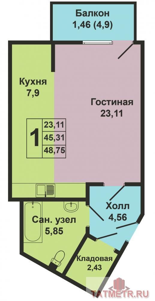Продажа / Квартиры, Казань, Оренбургский тракт, 3 534 180 Продается однокомнатная квартира площадью 45.31 кв.м. в новом жилом комплексе 'Манхэттен' в 5 минутах от центра... - 6