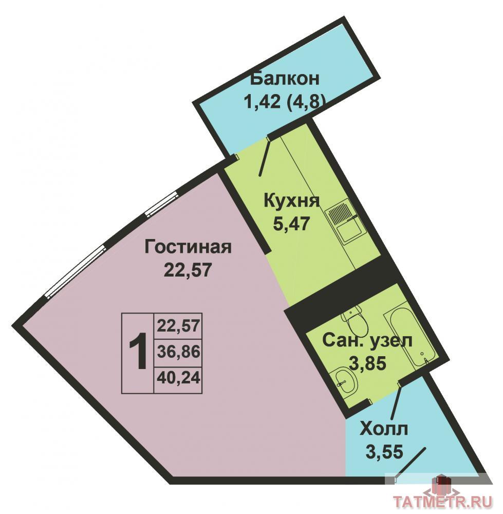 Продажа / Квартиры, Казань, Оренбургский тракт, 2 861 820 Продается однокомнатная квартира площадью 36.86 кв.м. в новом жилом комплексе 'Манхэттен' в 5 минутах от центра... - 7