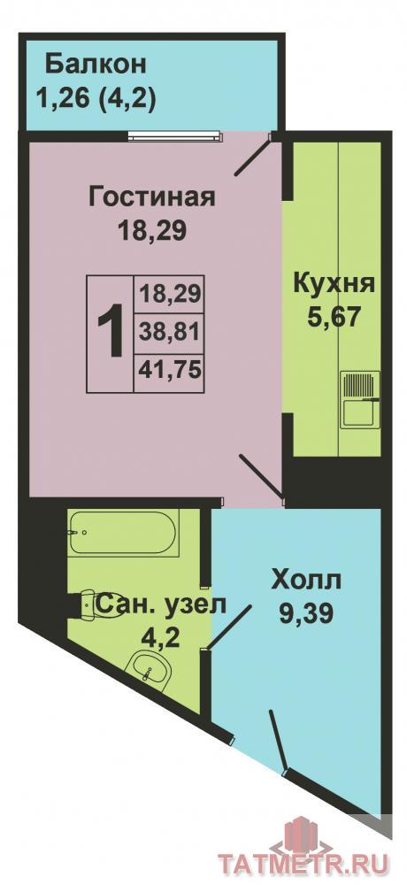 Продажа / Квартиры, Казань, Оренбургский тракт, 2 949 560 Продается однокомнатная квартира площадью 38.81 кв.м. в новом жилом комплексе 'Манхэттен' в 5 минутах от центра... - 8