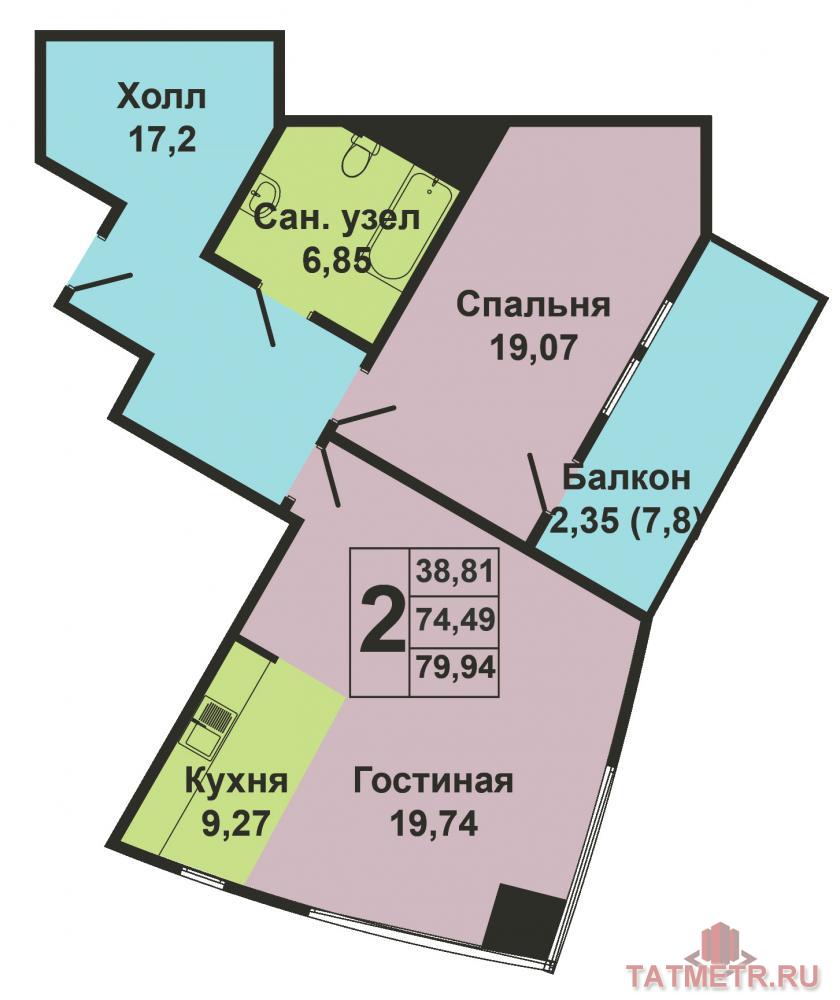 Продажа / Квартиры, Казань, Оренбургский тракт, 5 586 750 Продается двухкомнатная квартира площадью 74.49 кв.м. в новом жилом комплексе 'Манхэттен' в 5 минутах от центра... - 5