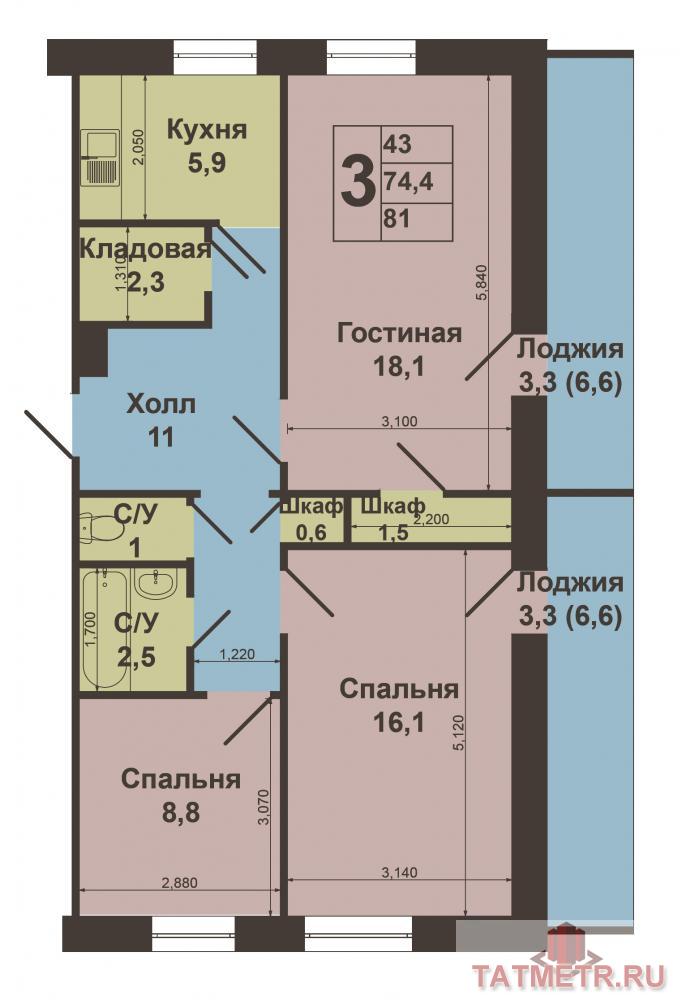 Продажа / Квартиры, Казань, Юлиуса Фучика улица, 3 700 000 Предлагается Вашему вниманию 3комнатная квартира, расположенная на 1ом этаже 9тиэтажного панельного дома 1990года... - 11