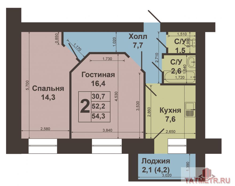 Продажа / Квартиры, Казань, Журналистов улица, 3 850 000 Советский район, ул. Журналистов, 14. Выставлена на продажу 2К квартира в кирпичном доме 2014 года постройки. В... - 10
