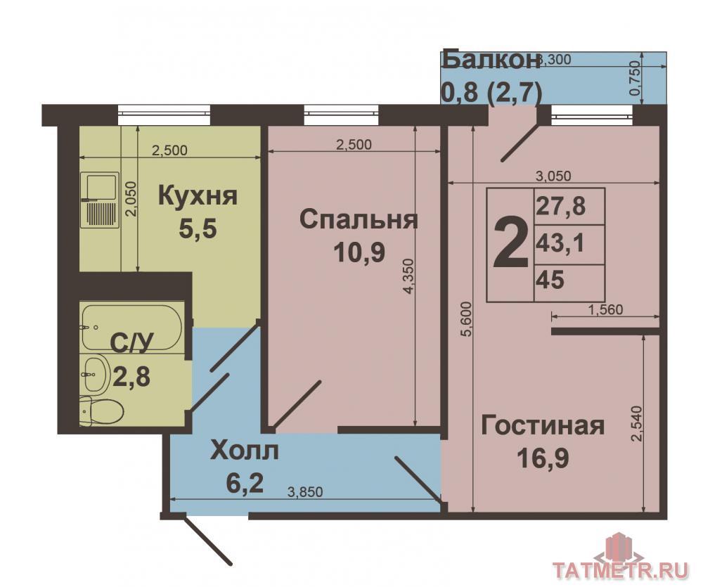 Приволжский район, ул. Авангардная, д. 66 к3.  Пожалуй, лучшая квартира в районе из подобных. Двухкомнатная квартира... - 8