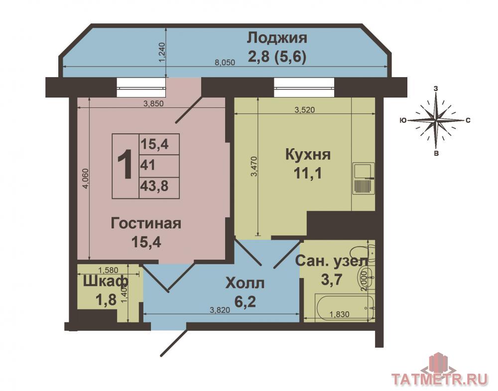 Продажа / Квартиры, Казань, Нижняя улица, 2 430 000 В Кировском районе, в пос. Юдино продается шикарная 1 комнатная квартира в новом доме( 2013 года).Квартира... - 7