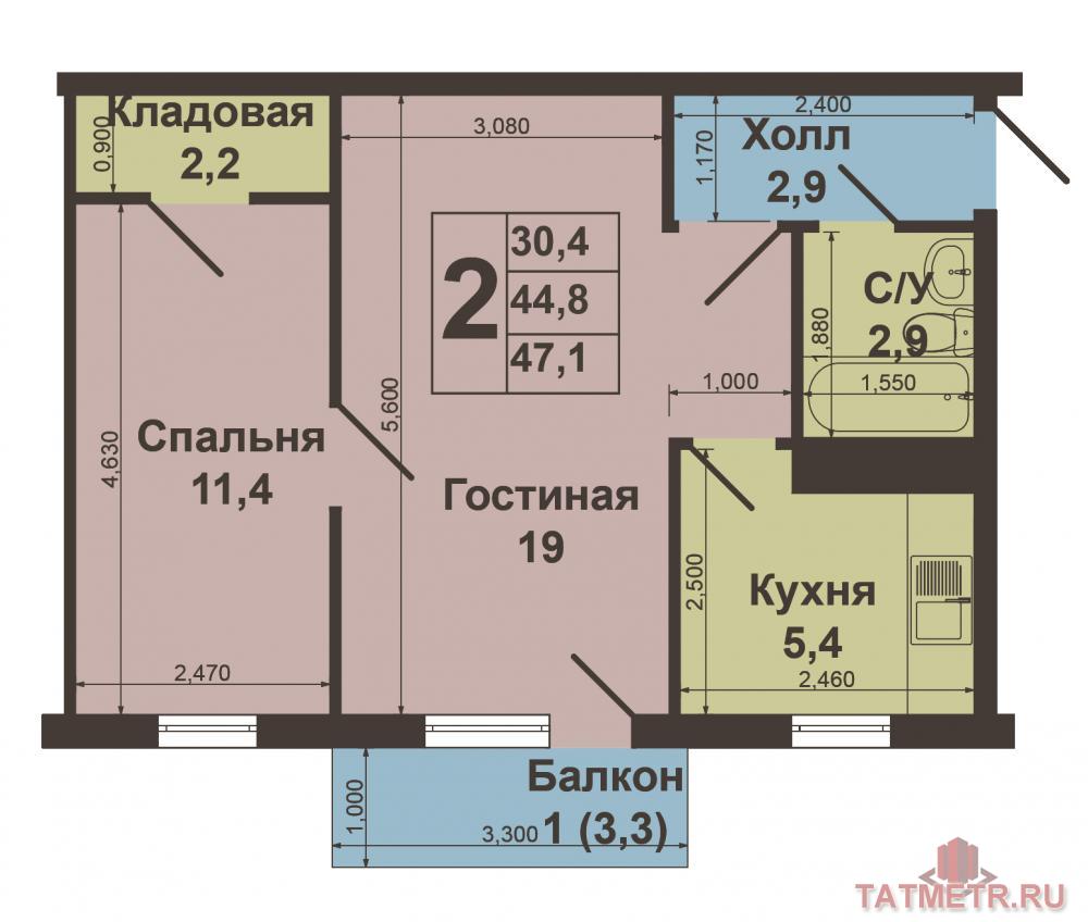 Продажа / Квартиры, Казань, Кулахметова улица, 2 650 000 В Кировском районе, в уютном месте, по улице Кулахметова, д.4 продаётся 2-х комнатная квартира, расположенная на 3-м... - 8
