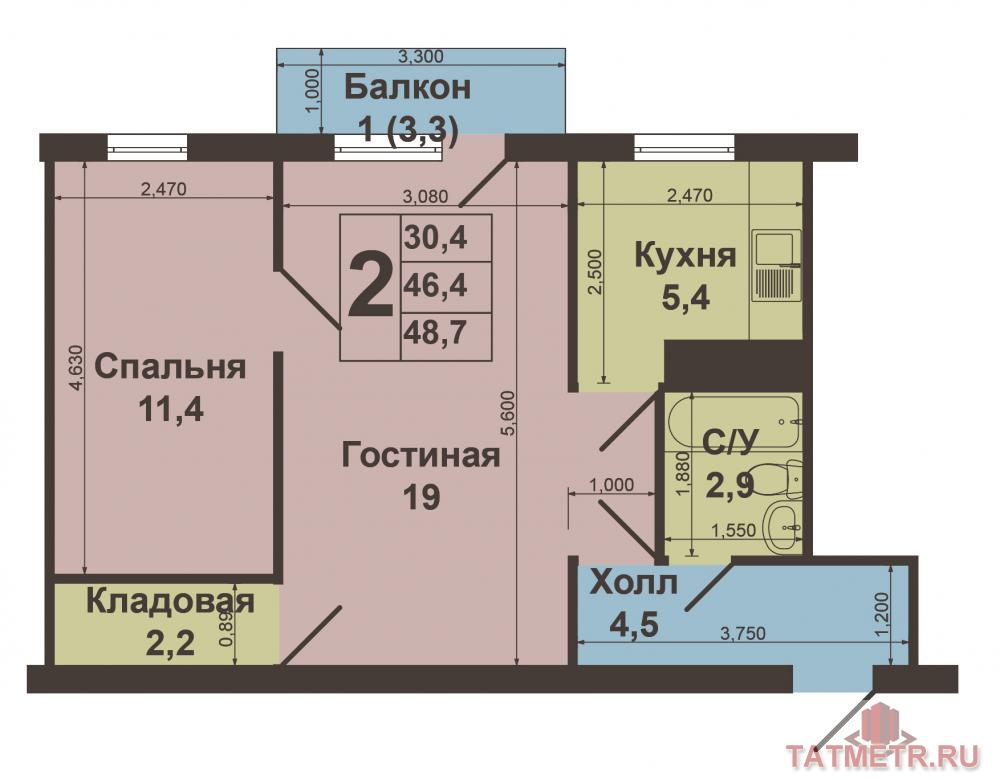 Продажа / Квартиры, Казань, Кулахметова улица, 2 800 000 В Кировском районе по улице Кулахметова, д.4 продаётся 2-х комнатная квартира с отличным ремонтом! Окна пластиковые,... - 7