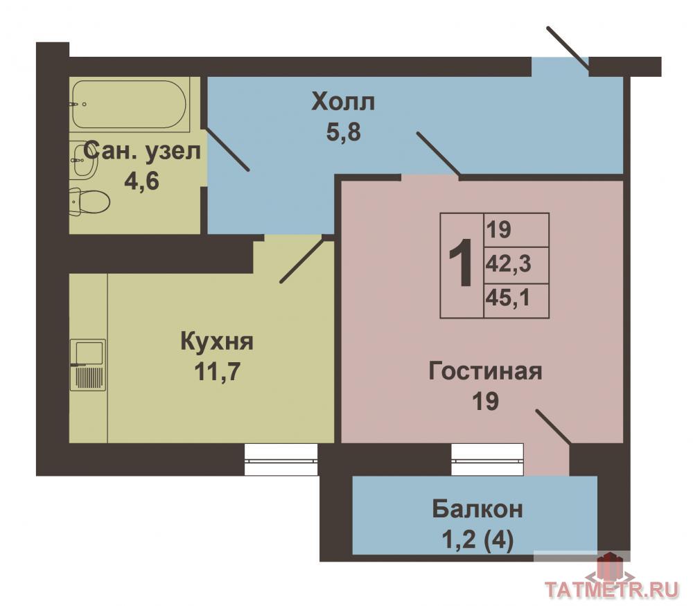 Продажа / Квартиры, Казань, Павлюхина улица, 2 990 000 Продаётся однокомнатная квартира по ул.Павлюхина, Приволжского района на 12-м этаже, общей площадью 45 кв.м. в жилом... - 5
