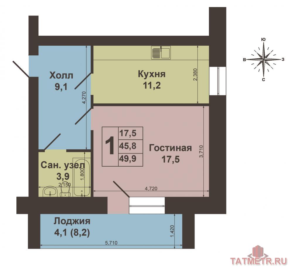 г.Казань, Московский район, ул. Серова, д.22/24. Продаю хорошую однокомнатную квартиру общей площадью 45,8/17,5/11,2... - 10