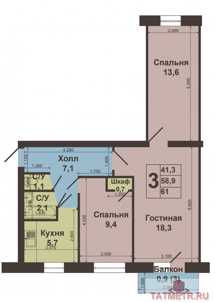 Продажа / Квартиры, Казань, Ново-Азинская улица, 3 600 000 Продается отличная 3-х комнатная квартира по улице Ново-Азинская. Кирпичный дом старо-московского проекта. В доме... - 27