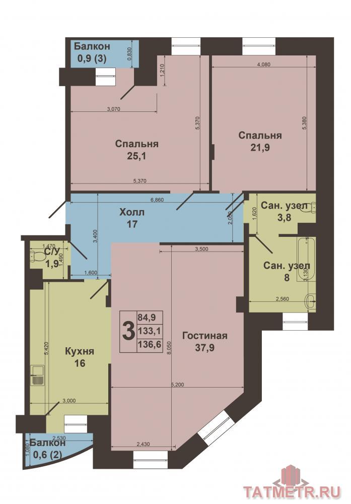 Продажа / Квартиры, Казань, малая Красная улица, 21 990 000 Казань. Вахитовский район. ул. Малая Красная, дом 13. Продается шикарная 3-х к¬омнатная квартира бизнес-класса в... - 19