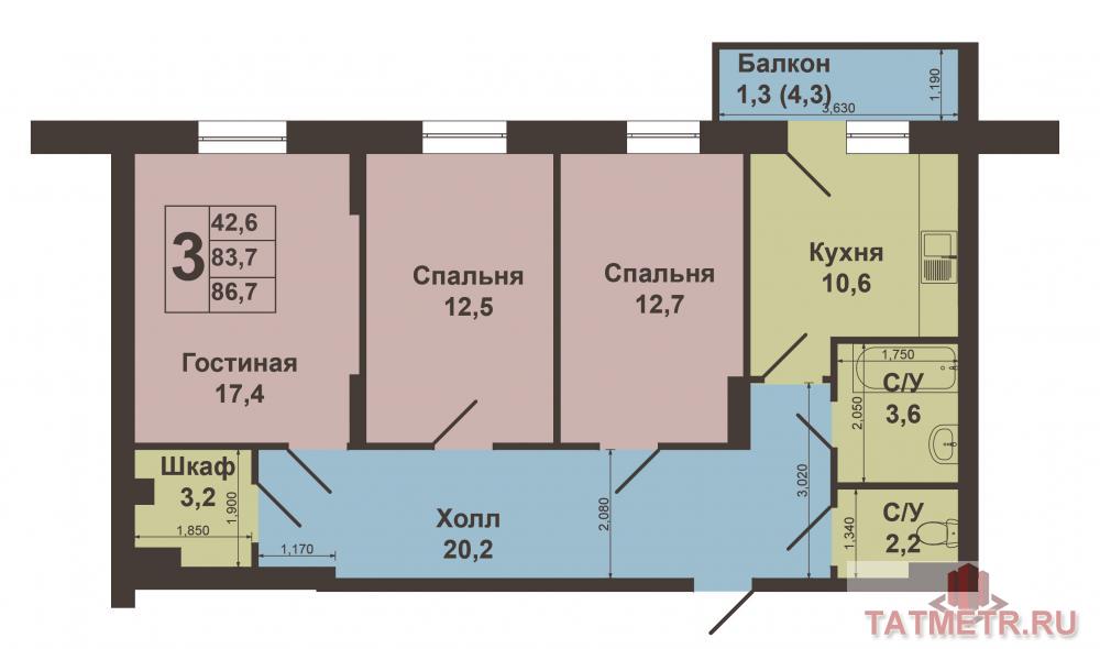Продажа / Квартиры, Казань, Академика Глушко улица, 5 300 000 Советский район, ул. Ак.Глушко, д.6. Продается 3-х комнатная квартира улучшенной планировки в одном из спальных... - 5