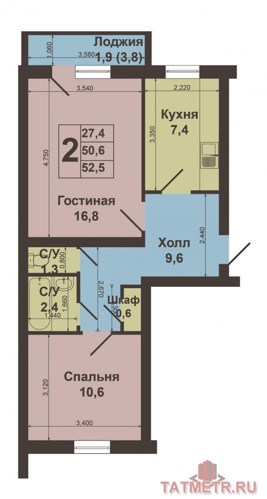 Продажа / Квартиры, Казань, Аделя Кутуя улица, 2 990 000 Советский район, ул.Ад. Кутуя д.48 Продается теплая двухкомнатная квартира в кирпичном доме, венгерский проект,... - 7