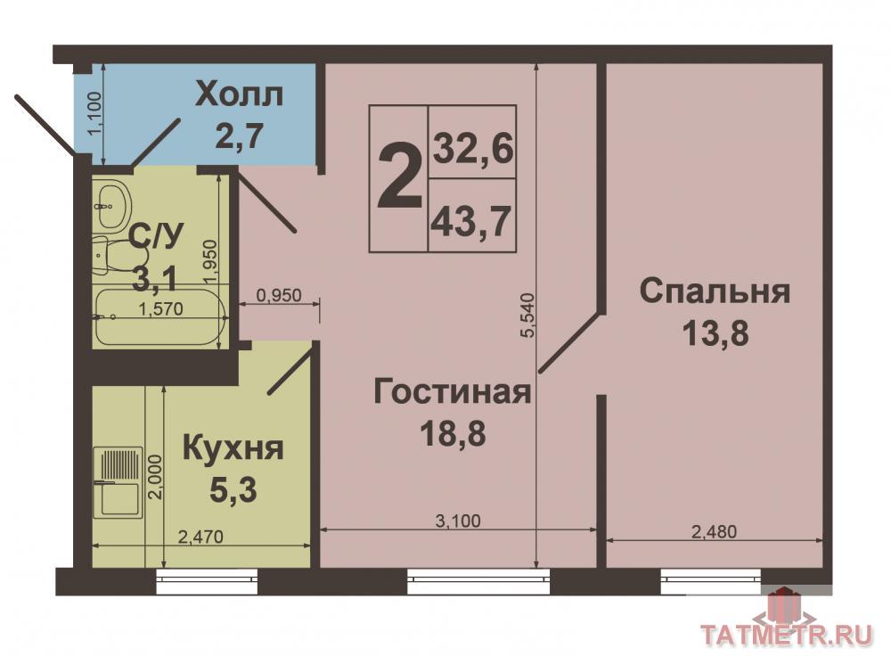 Продажа / Квартиры, Куркачи, Клубная улица, 990 000 Высокогорский район, Высокая гора, с.Куркачи. Продается уютная 2х комнатная квартира, 43,7 кв.м., в с.Куркачи, в 30ти... - 7