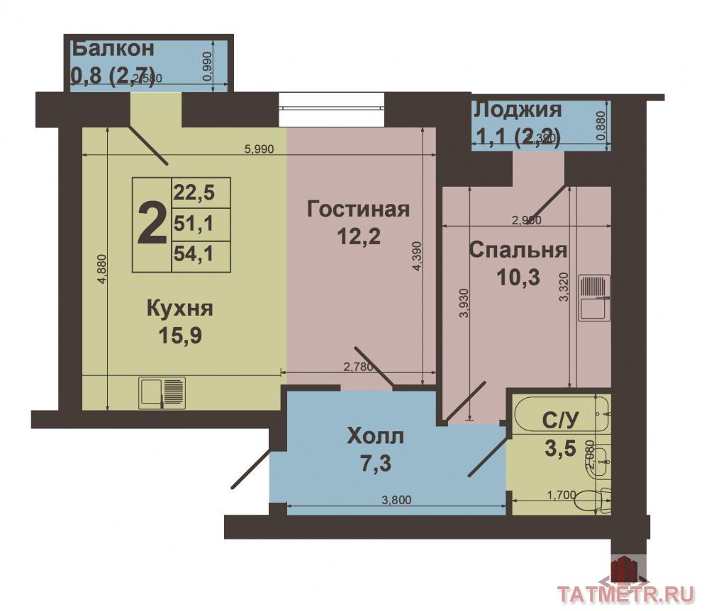Продажа / Квартиры, Новое Шигалеево, Федора Шаляпина улица, 2 920 000 Продается комфортная 2-комнатная квартира в ЖК «Усадьба Царево» по ул.Шаляпина,д.12 общей площадью 51,1 кв.м на 1-м... - 15