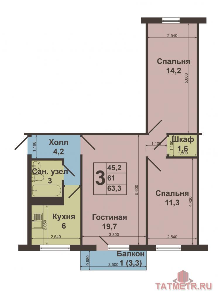 Продажа / Квартиры, Казань, Гарифьянова улица, 3 190 000 Это предложение для тех, кто ценит удобство расположения своего дома и любит, когда все «под боком»! Продается 3х... - 6