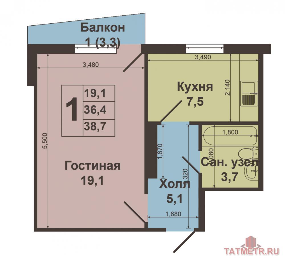 Продажа / Квартиры, Казань, Рашида Вагапова улица, 2 630 000 Продается 1-комнатная квартира на 9-м этаже 10-ти этажного дома по ул.Рашида Вагапова 8/15. Общая площадь 35, 4 кв.м.... - 9