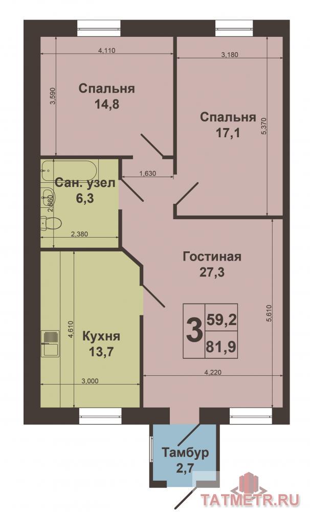 Продажа / Дома и коттеджи, Казань, Миляшле улица (Константиновка), 3 850 000 Советский район, пос. Константиновка. Продается 1-этажный кирпичный таунхаус 82 кв.м. Размер участка 3 сотки,... - 9