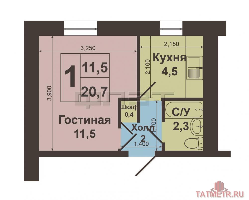 Продажа / Квартиры, Казань, Молодежная улица, 1 560 000 Авиастроительный район, ул. Молодежная 14 А. Продается однокомнатная «малосемейка» на 1/9 ти этажного кирпичного... - 5