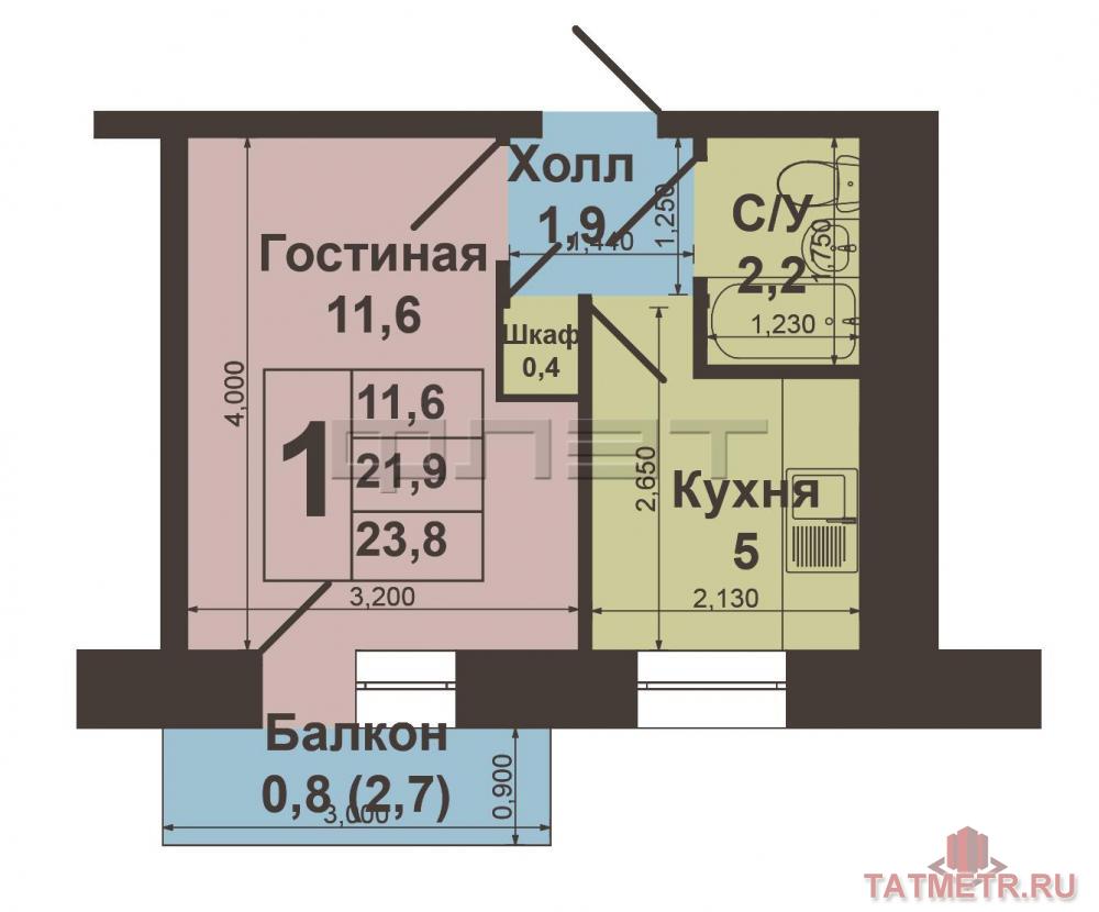 г.Казань, Московский район, ул. Гудованцева д.31. Однокомнатная квартира площадью 21, 90м.кв. Этаж 2/5, кирпичный... - 9