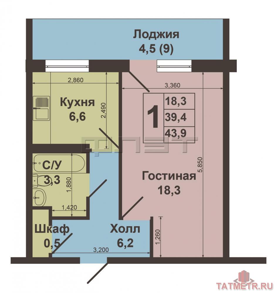 Продажа / Квартиры, Казань, Литвинова улица, 2 150 000 Татарстан, г. Казань, ул. Литвинова д.55. Просторная однокомнатная квартира площадь с учетом лоджии 39, 4м.кв. (без... - 9