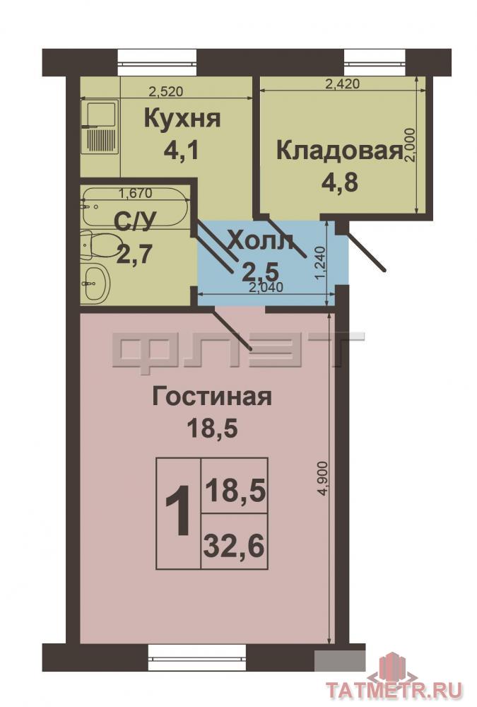 Продажа / Квартиры, Казань, Патриса Лумумбы улица, 1 850 000 г.Казань, Советский район, ул.Патриса Лумумбы д.39, однокомнатная квартира в кирпичном доме, этаж 2/2, индивидуальный... - 5