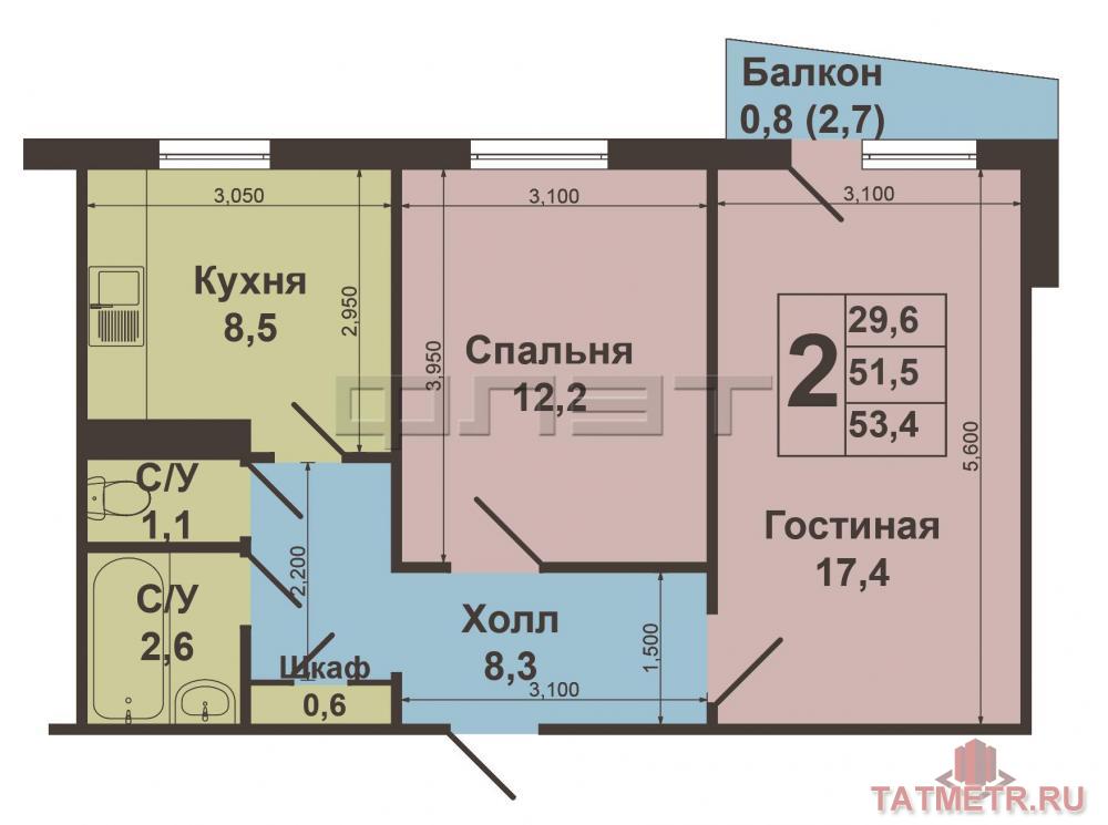 Продажа / Квартиры, Казань, Ямашева проспект, 3 799 000 Г.Казань, Ново-Савиновский район, ул. Хусаина Ямашева д.74. Отличная двухкомнатная квартира с ремонтом, этаж 9/9.... - 14