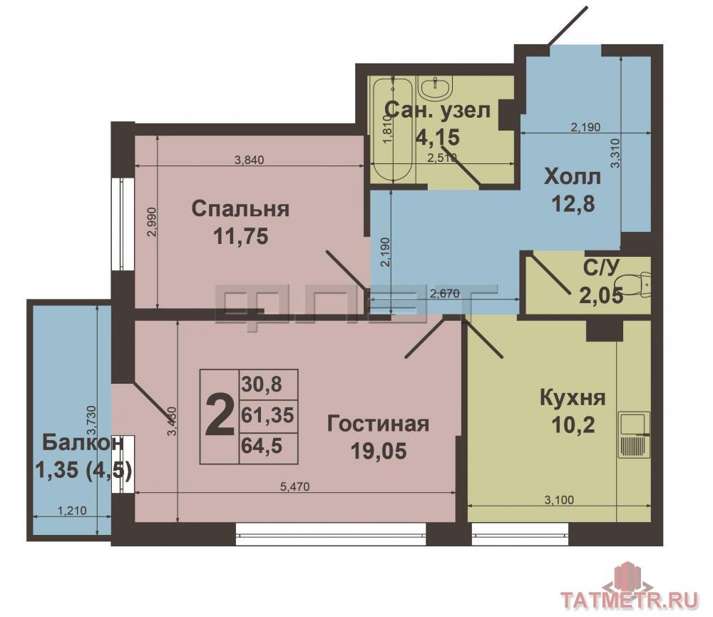 Продажа / Квартиры, Казань, Односторонка Гривки улица, 6 150 000 г.Казань, ЖК Пять Звёзд. Застройщик СМУ-88. Двухкомнатная квартира в активно строящемся жилом комплексе по... - 3