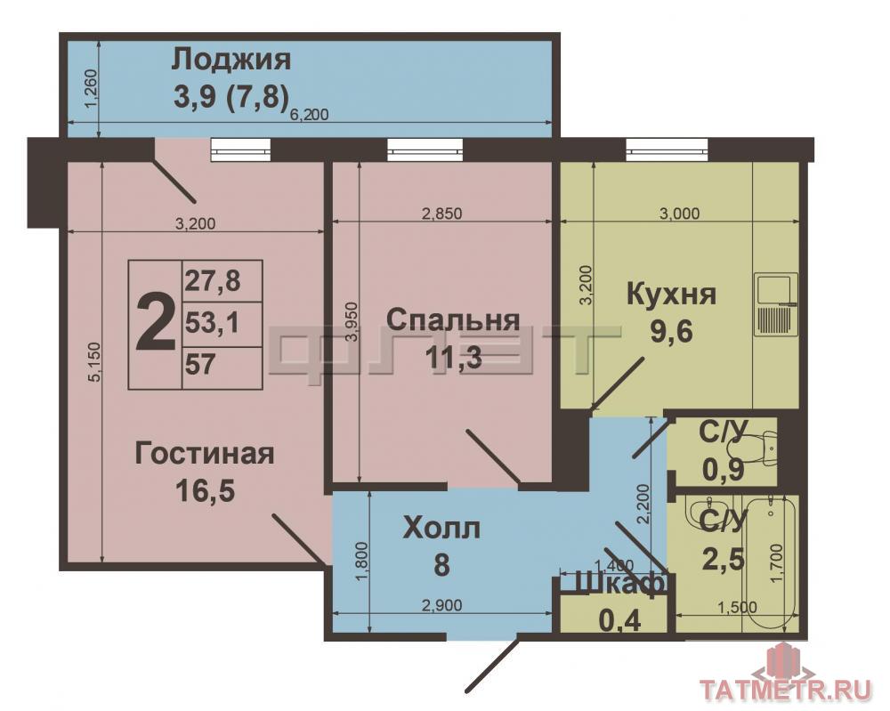 Продажа / Квартиры, Казань, Рихарда Зорге улица, 3 700 000 Приволжский район, Рихарда Зорге д. 95. Выставлена на продажу двухкомнатная квартира 53, 1 кв.м. на 6/9 этажного... - 5