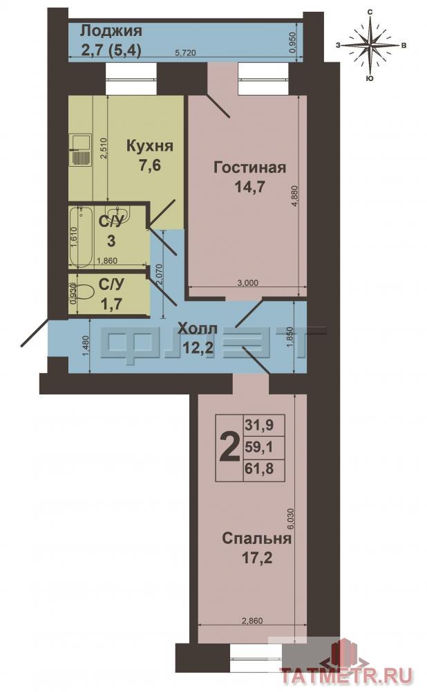 Продажа / Квартиры, Осиново, Ленина улица, 3 050 000 Казань. Продается Двухкомнатная квартира по ул. Ленина д. 6 в с. Осиново. Общая площадь 59, 1 кв.м жилая - 32 кв.м,... - 9