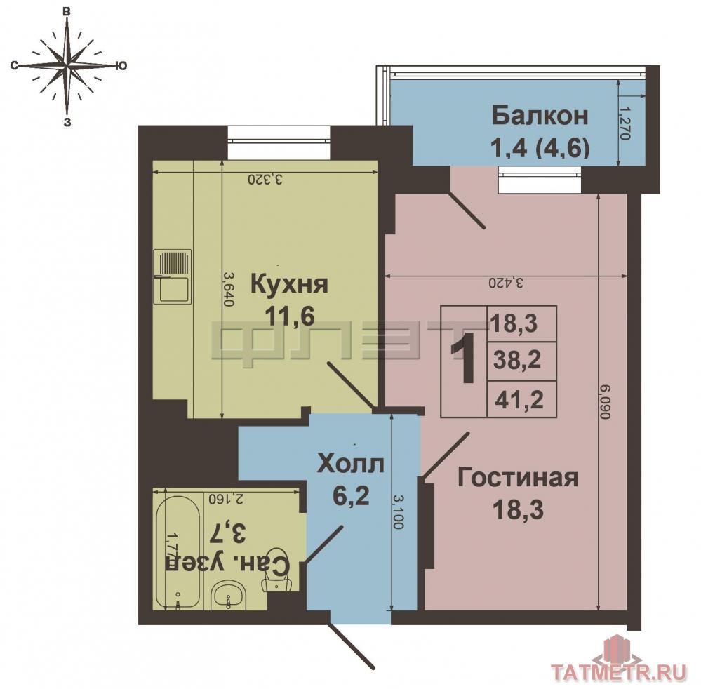 Продажа / Квартиры, Казань, Заречье проспект, 1 995 000 Казань. Кировский район, пр-т Заречье 26, продается большая однокомнатная квартира! Общ. пл. - 41, 2 кв.м, большая... - 7