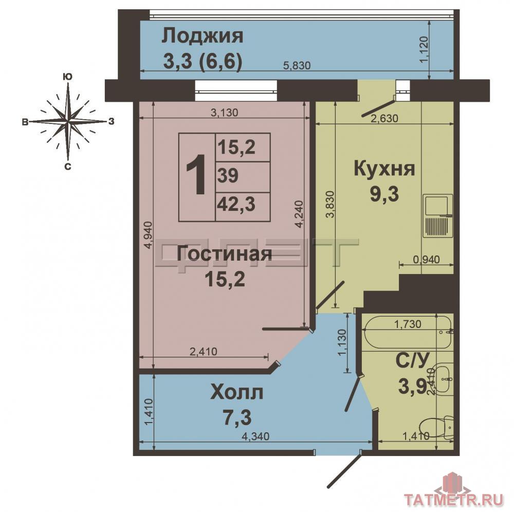 Продажа / Квартиры, Осиново, М улица.Ф.Гайсина, 2 100 000 Казань. ЖК Радужный. Продается однокомнатная квартира по адресу Гайсина д. 7. Этаж 2/10. Общая площадь 39 кв. м.... - 5
