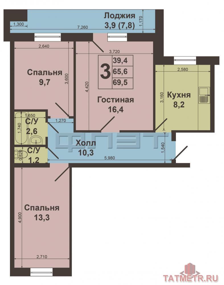 Продаю 3-ую квартиру по ул. Декабристов, д.8. Московский район. Теплая, светлая 3-к квартира распашонка 65, 6... - 6