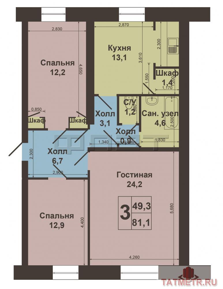 Продажа / Квартиры, Казань, Искра улица, 3 300 000 Центр города Казани. Ул. Искра, дом 11. Первая линия. Сталинка. Шикарное расположение. Рядом улицы Ершова и Сибирский... - 9