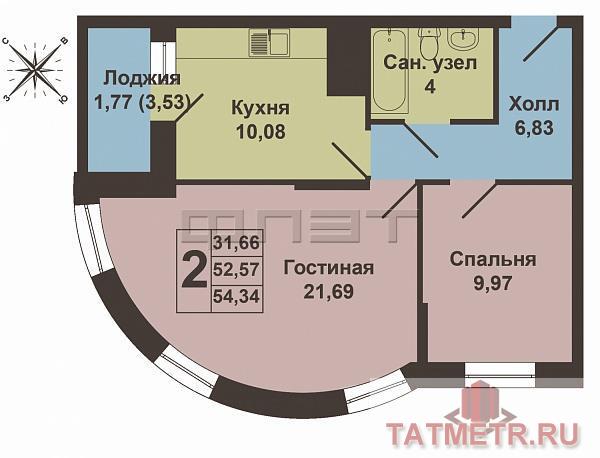 Продажа / Квартиры, Казань, Счастливая улица, 2 696 000 Продается двухкомнатная квартира площадью 53.92 кв.м. в жилом комплексе 'Счастливый'. Прекрасная планировка: светлая... - 6
