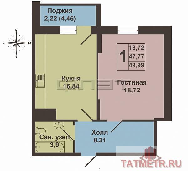 Продажа / Квартиры, Казань, Хусаина Мавлютова улица, 2 850 700 Продается однокомнатная квартира площадью 49.15 кв.м. в ЖК 'Три Богатыря'. Планировка продумана до мелочей:... - 8